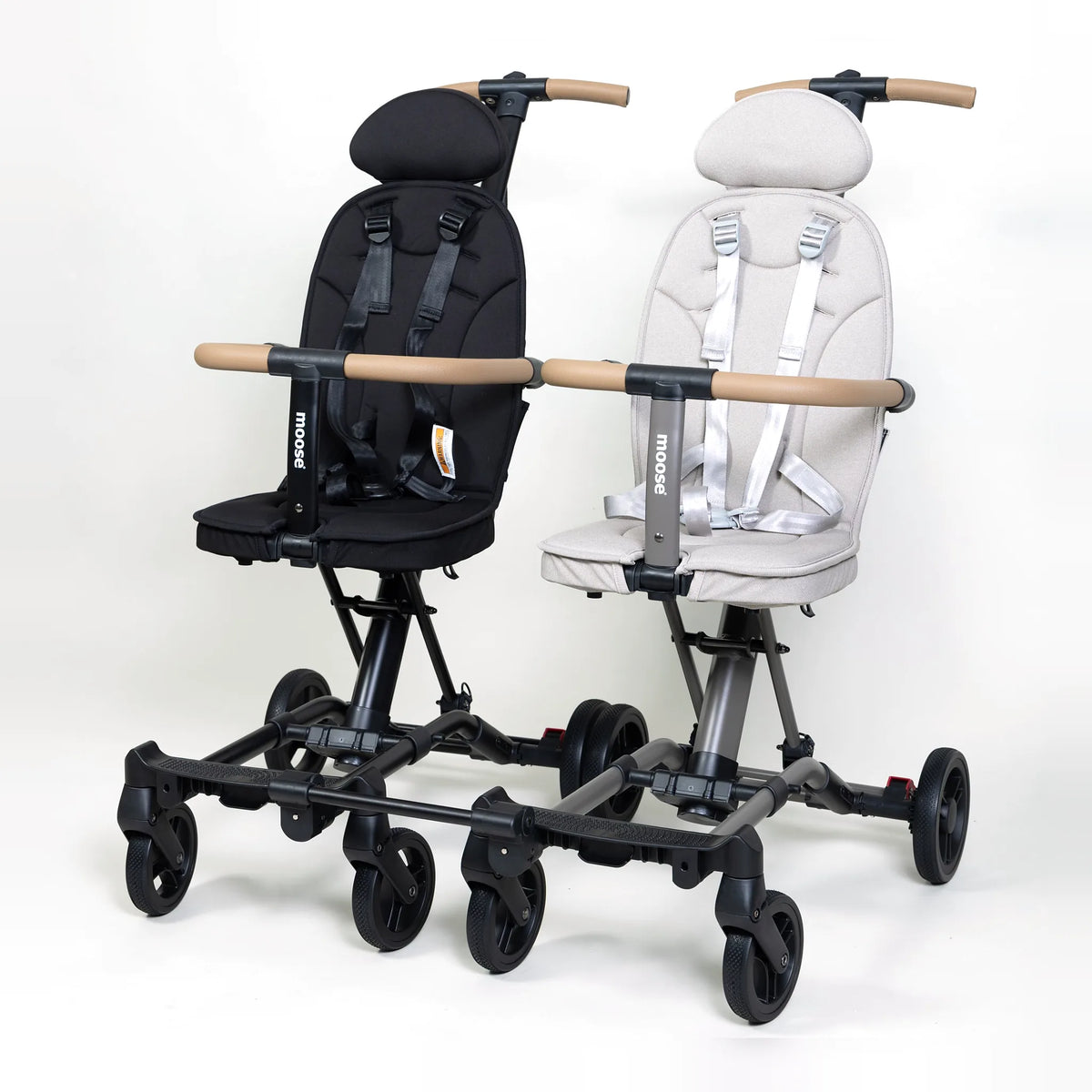 Milo Co-Rider Stroller in black and cream, side by side