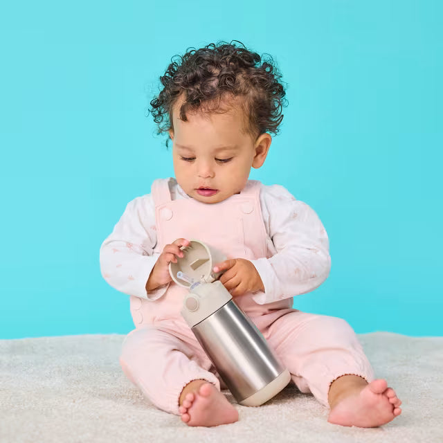 Kids stainless steel water bottle with flip top straw
