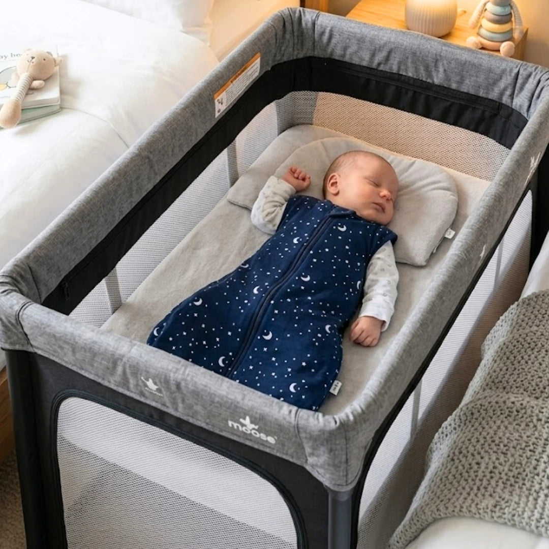 Moose Emmett Travel Cot (with Bassinet Level  & 2 FREE Mattress Protectors)