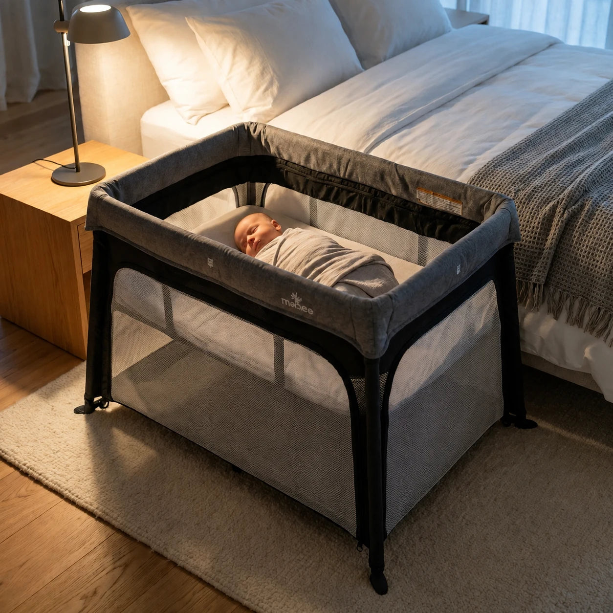 Moose Emmett Travel Cot (with Bassinet Level  & 2 FREE Mattress Protectors)