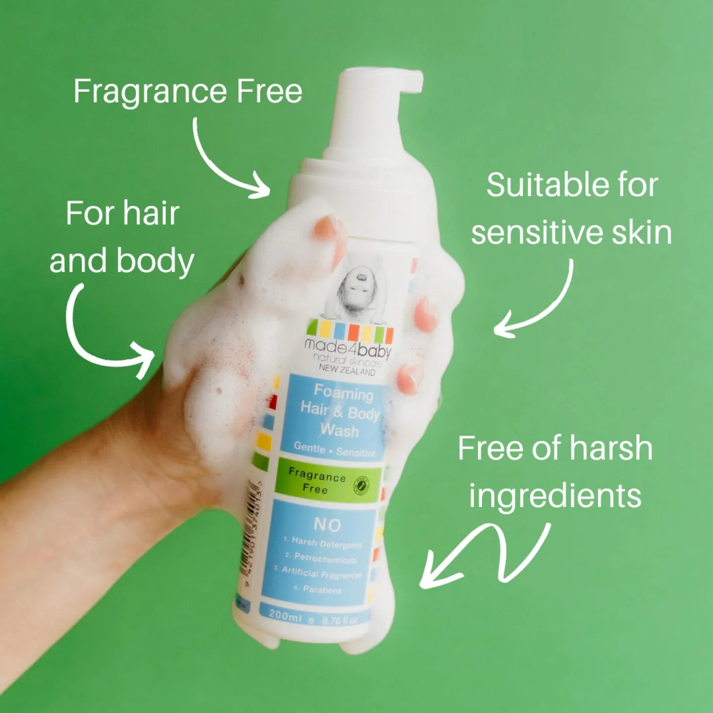 Made4Baby Wash - Foaming Hair & Body Wash (Fragrance-Free) 200ml