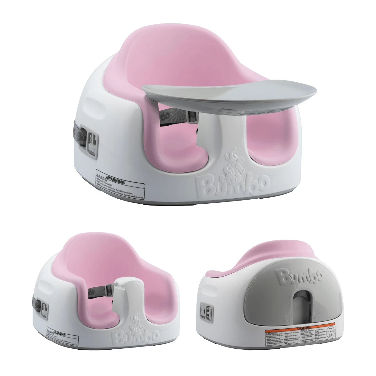 Cradle Pink Bumbo 3-in-1 Multi Seat shown in its adjustable configurations