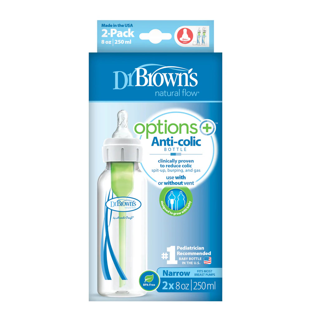Dr Brown's Options+ Anti Colic Bottle Narrow Neck with Level 1 Teat, 250ml 2 Pack