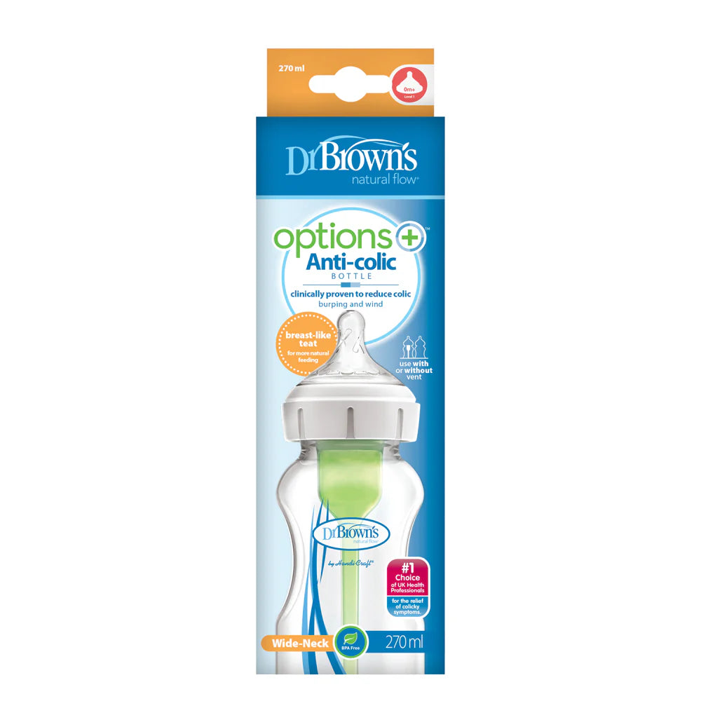 Dr Brown's Options+ Anti Colic Wide Neck Bottle with Level 1 Teat, 270ml 1 Pack