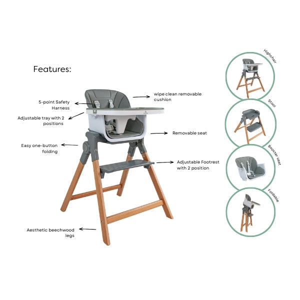 The MOOSE Frankie Foldable HighChair (Grey)