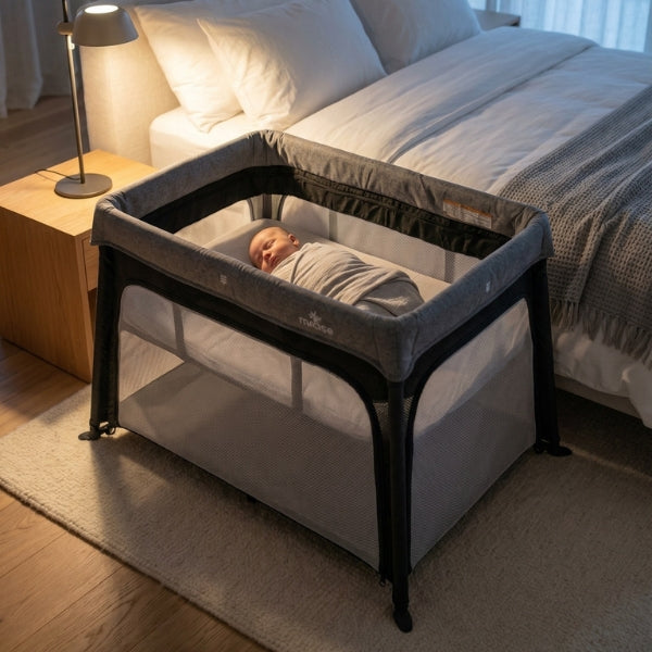 Moose Emmett Travel Cot (with Bassinet feature & 2 FREE fitted sheets)